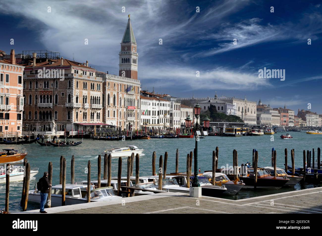 Bell tower of san marco seen from the opposite bank of the grand canal. Stock Photo
