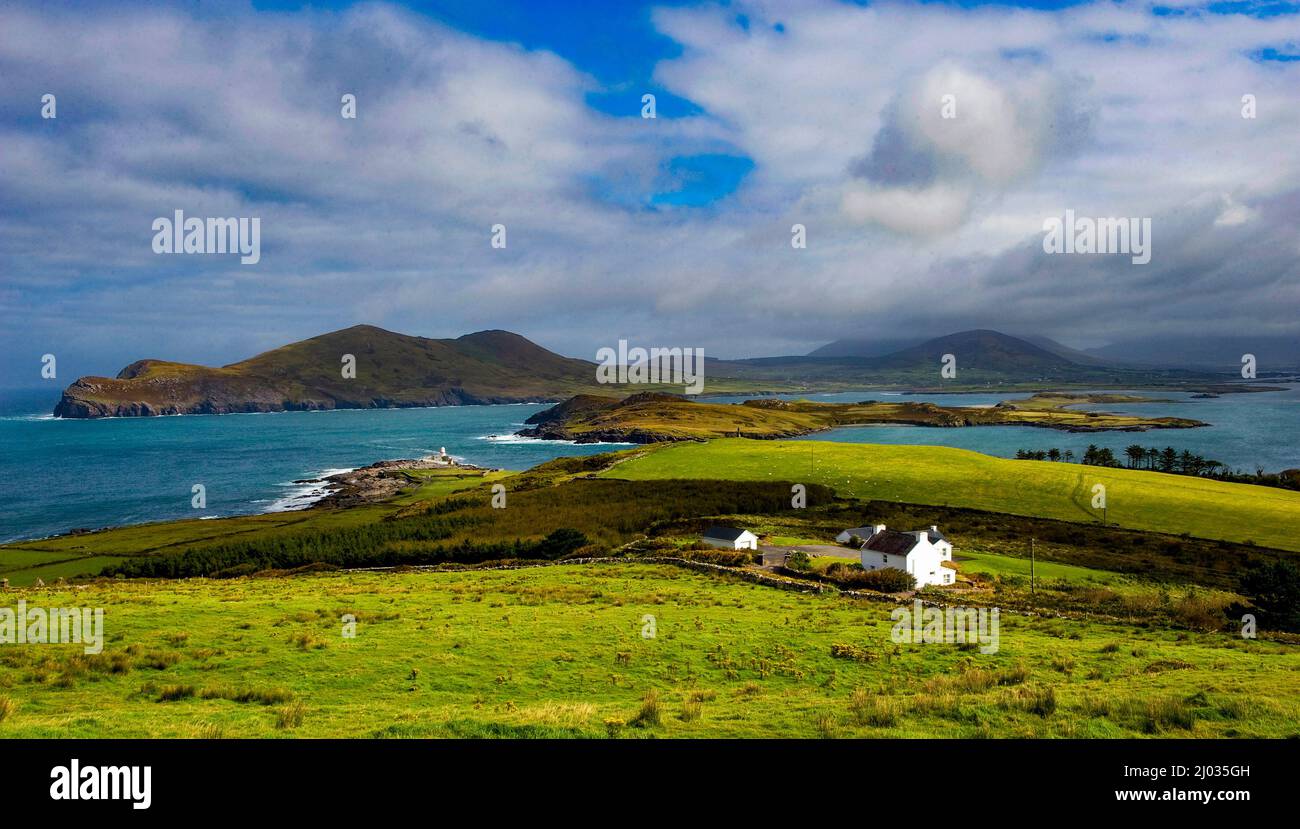 Valentia Island looking over Beginish Island on the Iveragh Peninsula in south west County Kerry, Ireland Stock Photo