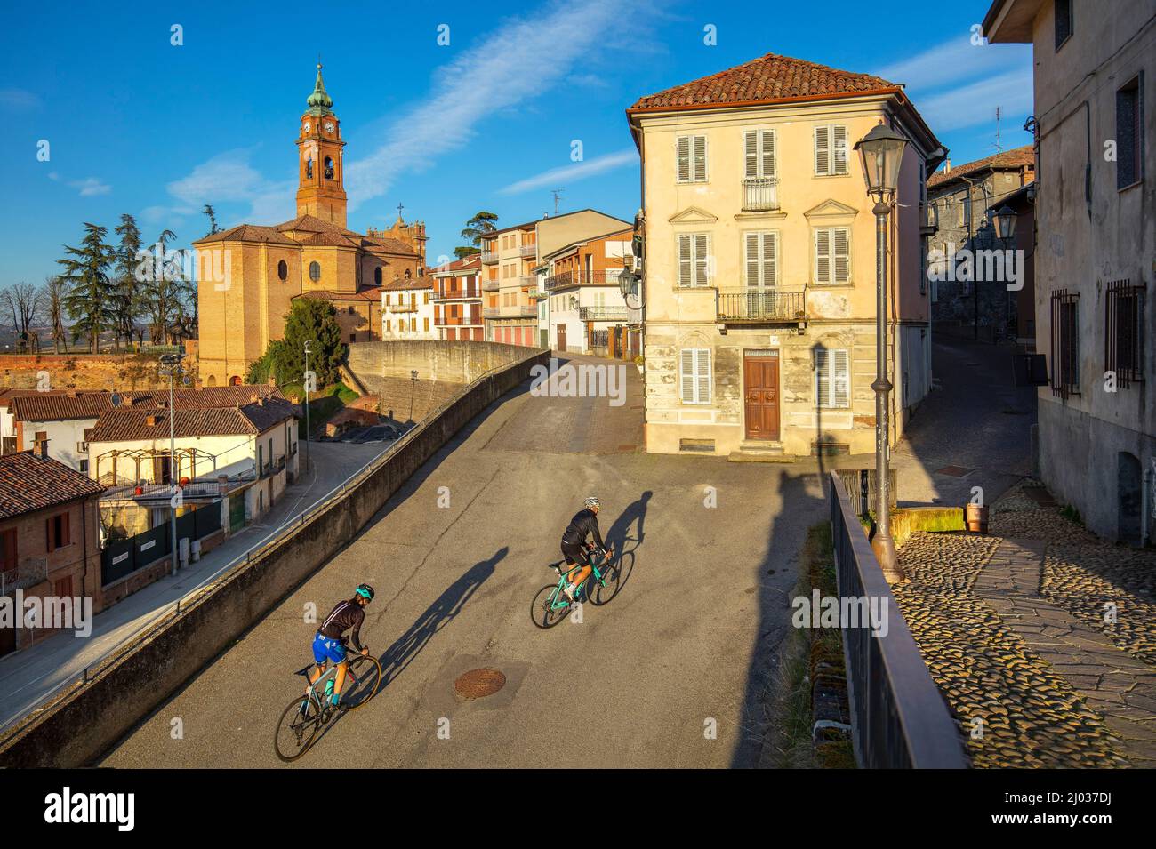 Cyclists in Castell'Alfero, Piedmont, Italy, Europe Stock Photo