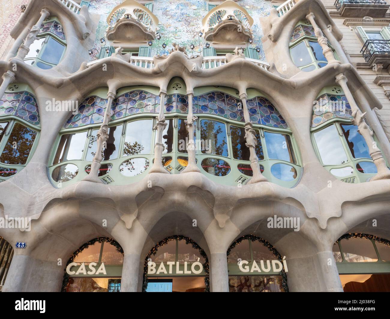 Facade of Casa Battlo, designed by Antoni Gaudi, on Passeig de Gracia, UNESCO World Heritage Site, Barcelona, Catalonia, Spain, Europe Stock Photo