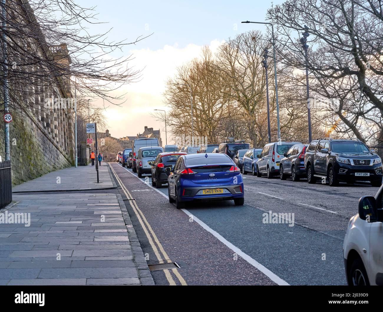 Traffic queuing on Market street, Edinburgh, Scotland, UK Stock Photo