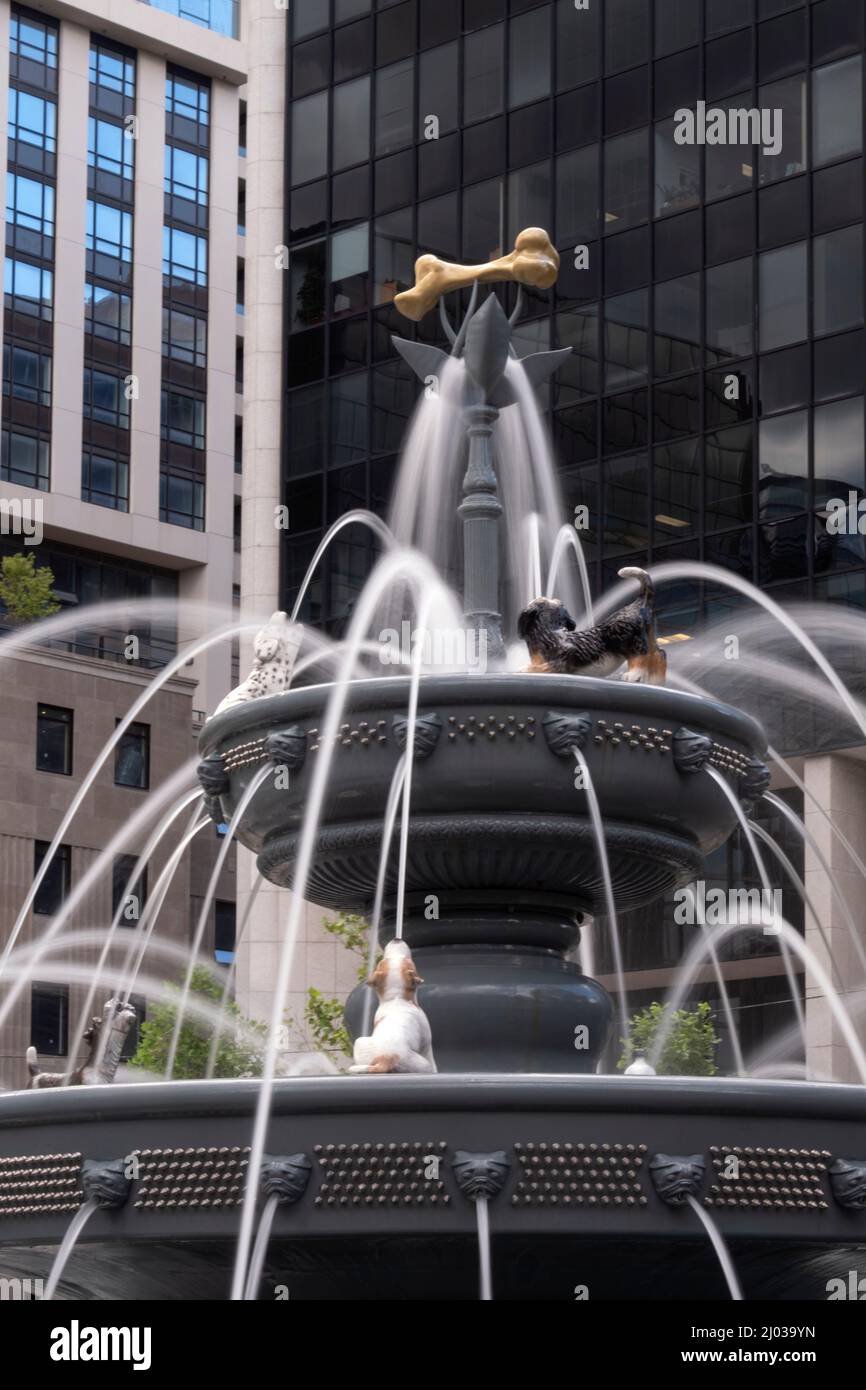 The Berczy Park Dog Fountain, Berczy Park, Toronto, Ontario, Canada, North America Stock Photo