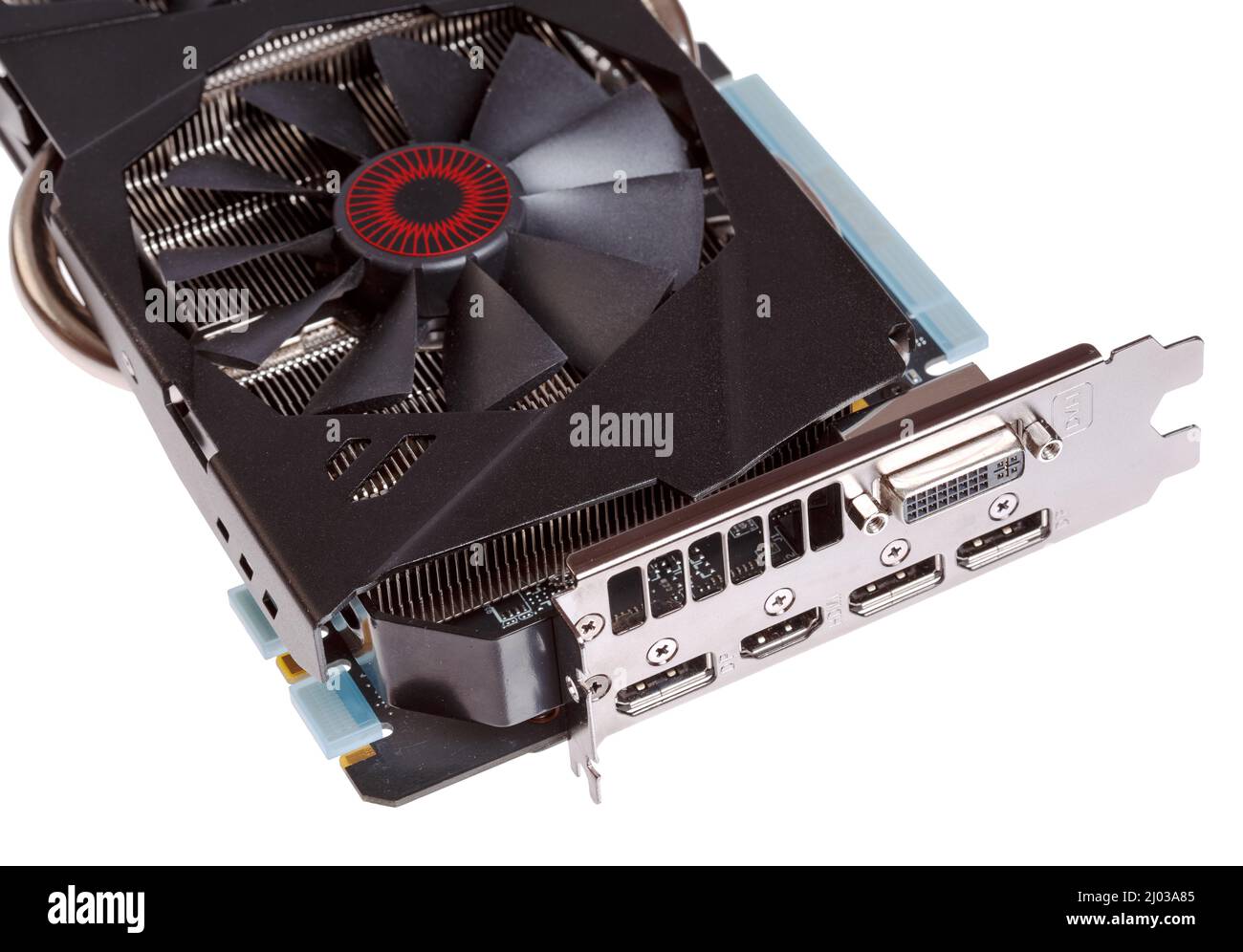 Video card with HDMI, Displayport and DVI connectors isolated on a white background Stock Photo