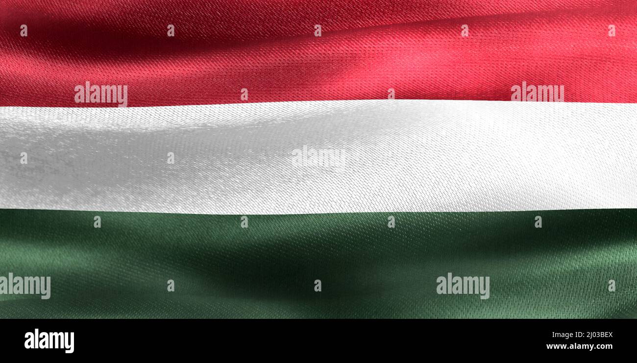 The 3d rendering flag of Hungary with realistic waving fabric surface. Stock Photo