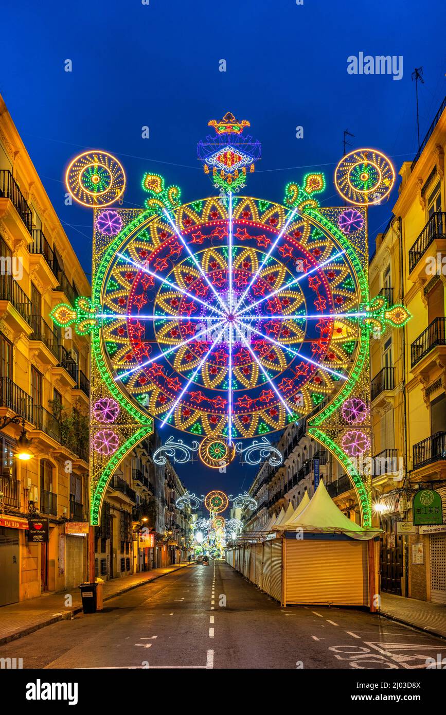 Street light decoration during the Annual Fallas Festival, Valencia