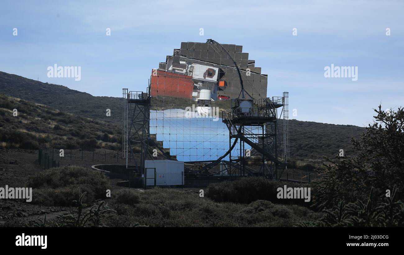 The MAGIC telescopes in the Roque de los Muchachos Observatory Stock Photo