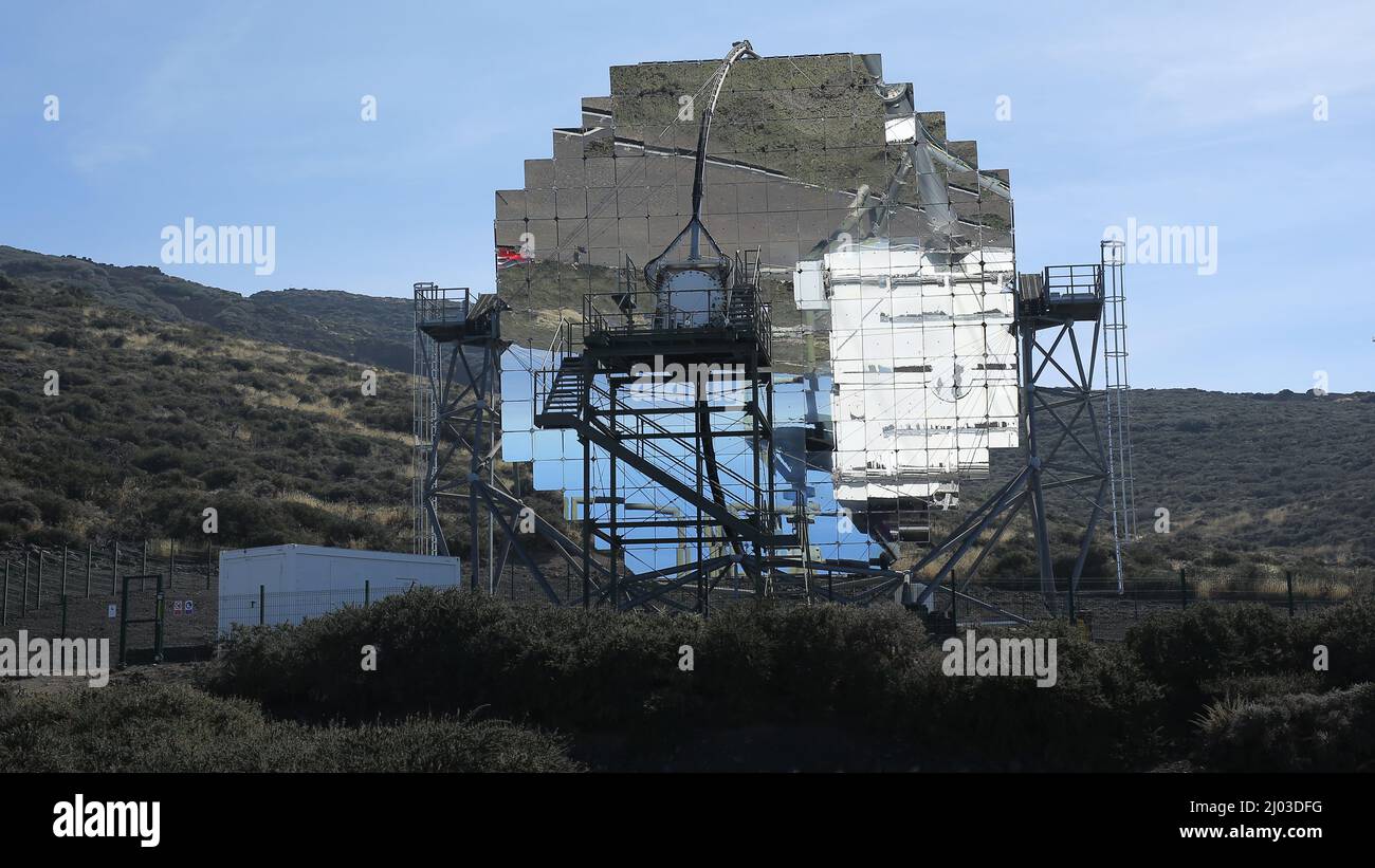 The MAGIC telescopes in the Roque de los Muchachos Observatory Stock Photo