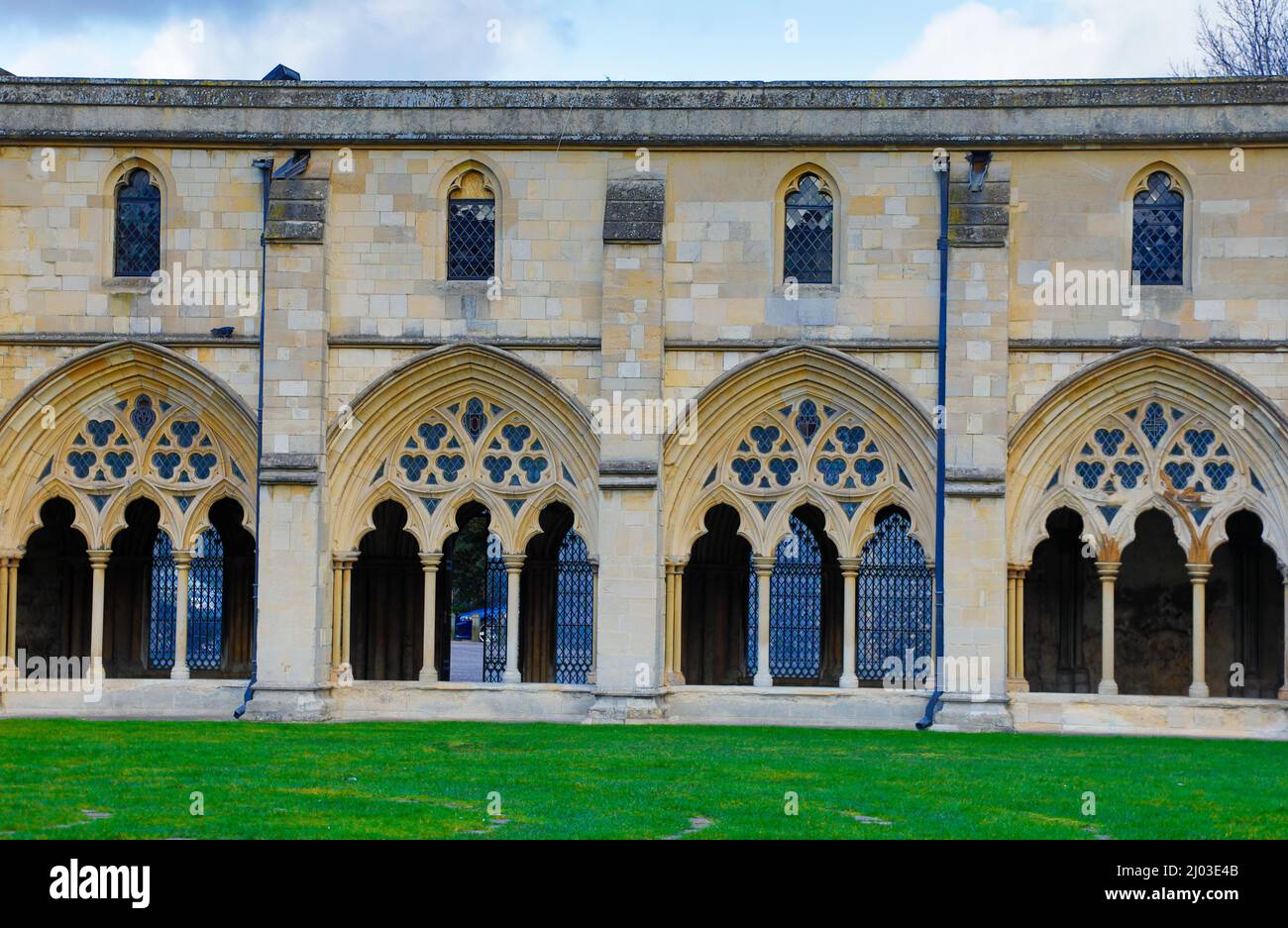 Outside view of Norwich cathedral cloisters. Stock Photo