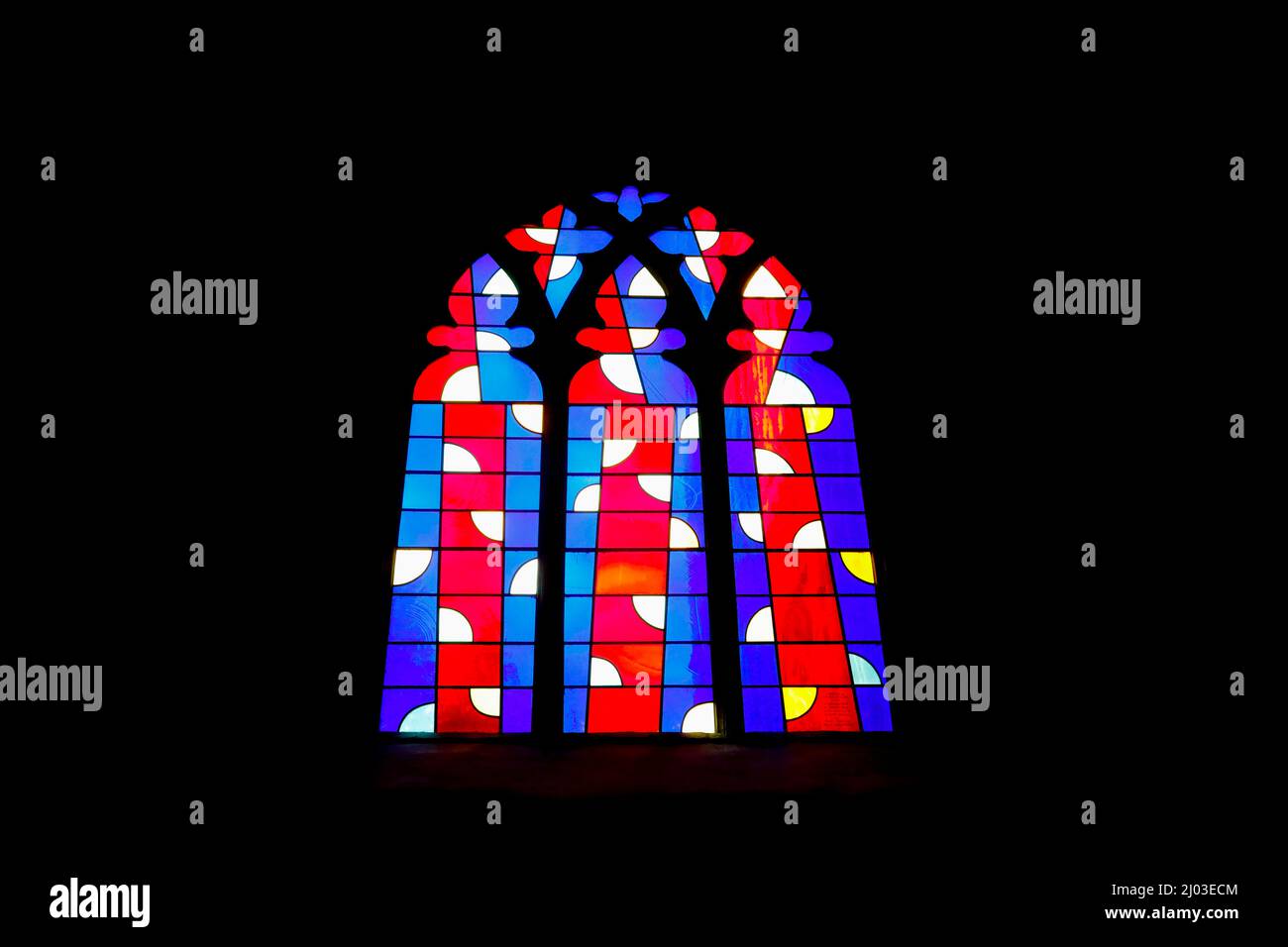 Stained glass window in Norwich cathedral. Stock Photo