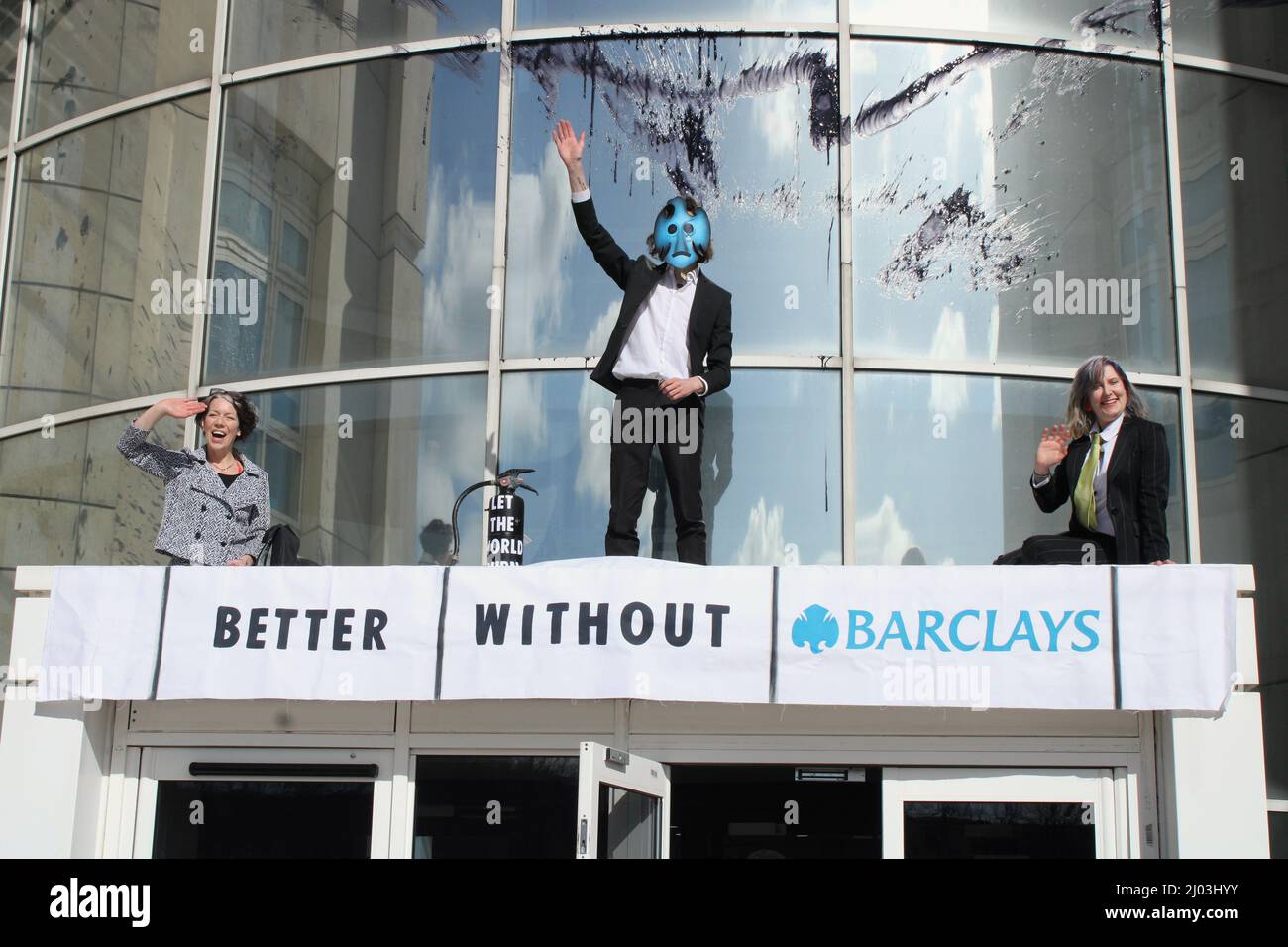 Extinction Rebellion Barclaycard HQ protest -Stop funding fossil fuels / Better of without Barclays -14/03/22 Stock Photo