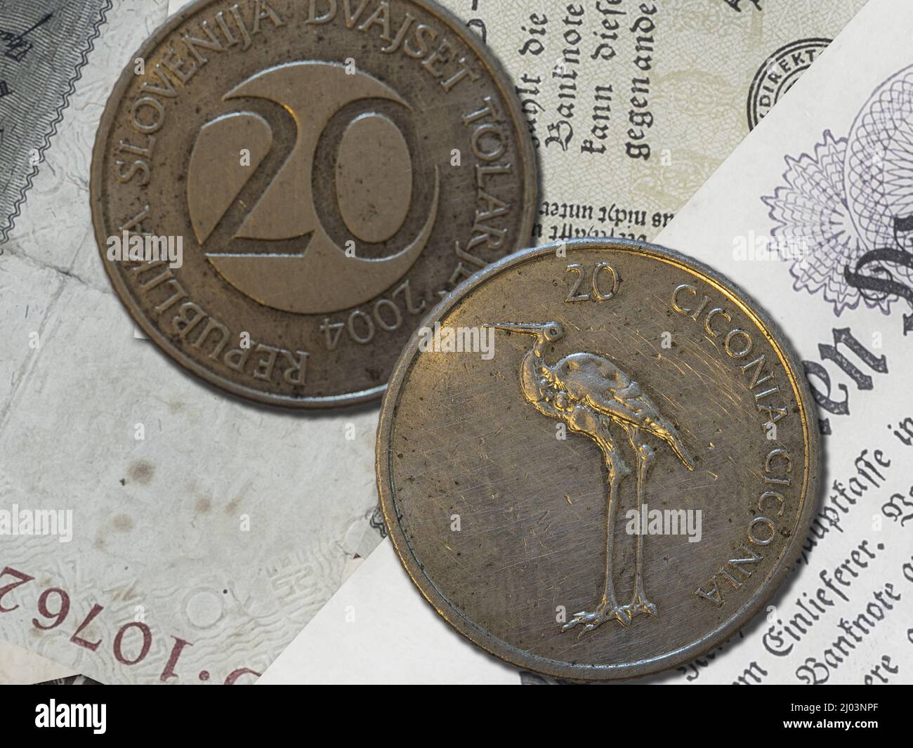 Tollar Slovenian Tolar coins. Slovenian official currency from 1991. to 2007 ...