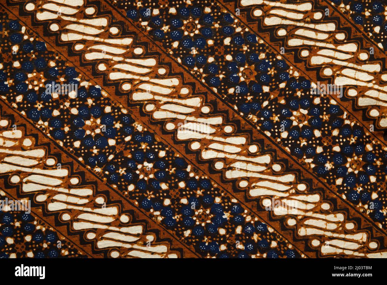 Closeup details of Indonesian batik sarong fabrics of the early 1900's.  All handmade with canting and hot wax in traditional Javanese way. Stock Photo