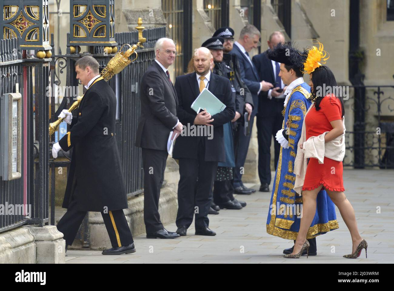 Andrew Smith - Right Worshipful Lord Mayor of Westminster - arriving with his wife Salma Shah for the Commonwealth Service at Westminster Abbey, Londo Stock Photo