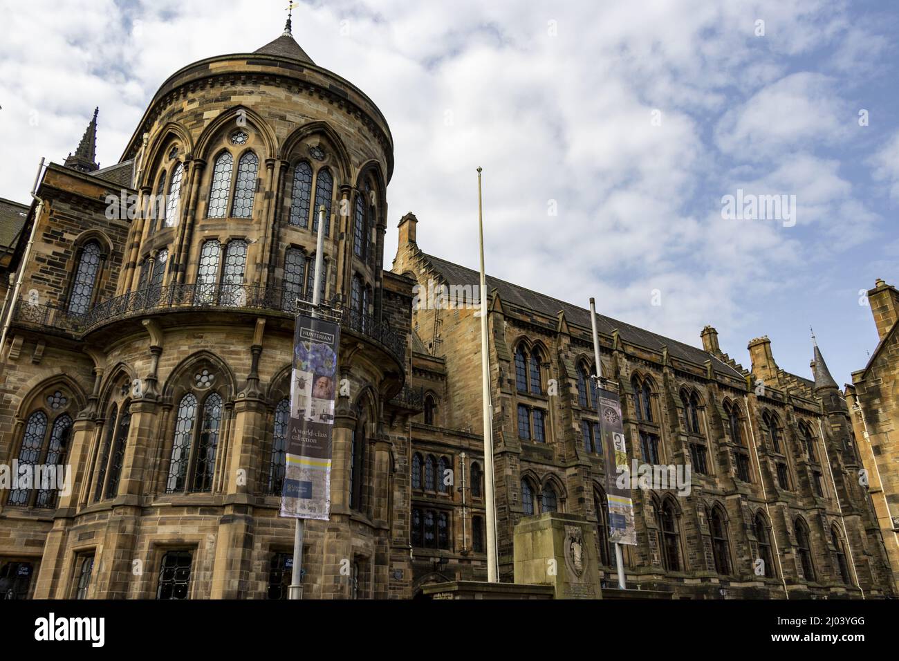 Scenic view of the facade of the University of Glasgow, Scotland, UK