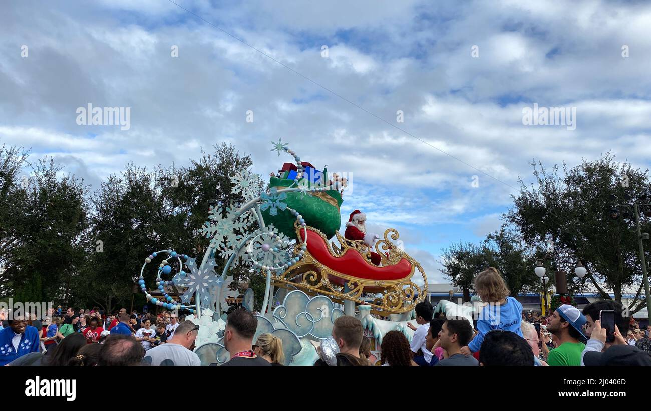 Orlando, FL USA -December 28, 2019:  People waiting to see the Christmas Parade with Santa Claus in Magic Kingdom at  Walt Disney World  in Orlando, F Stock Photo