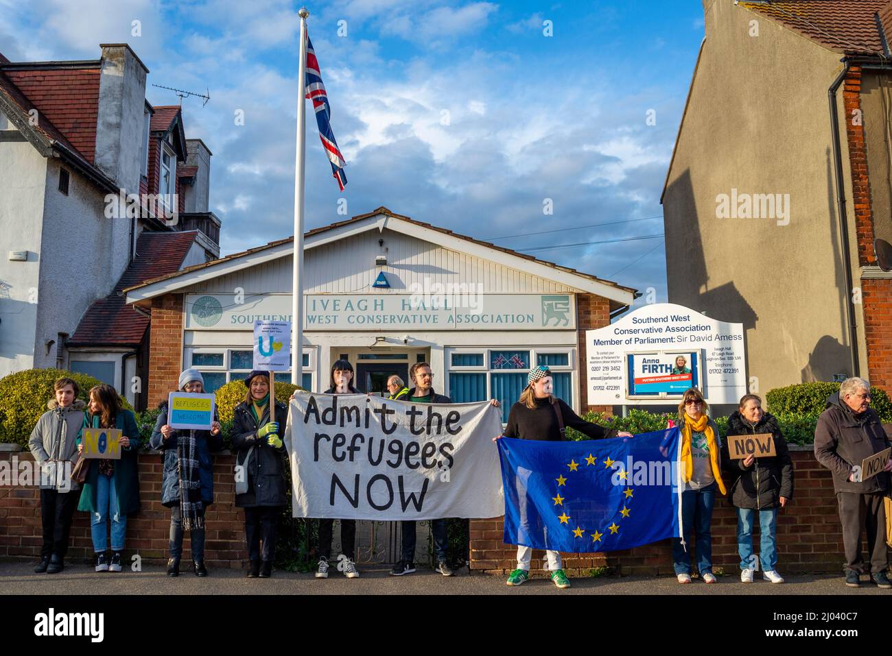 Protest outside the Southend West Conservative headquarters in Leigh on