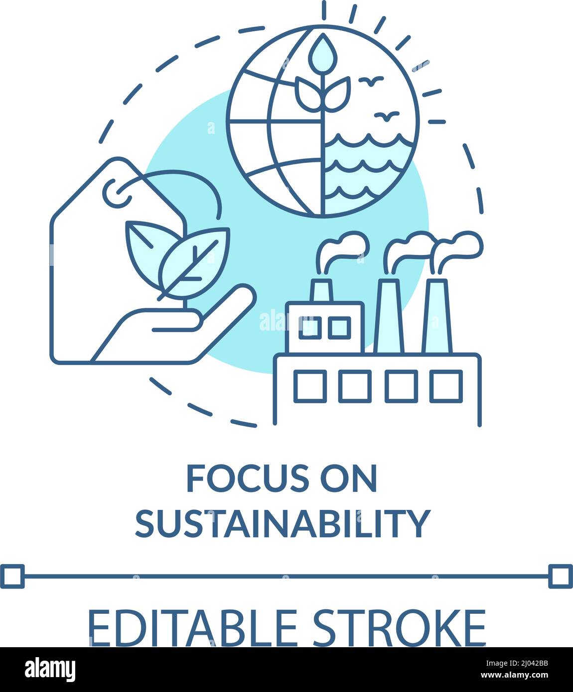 Focus on sustainability turquoise concept icon Stock Vector