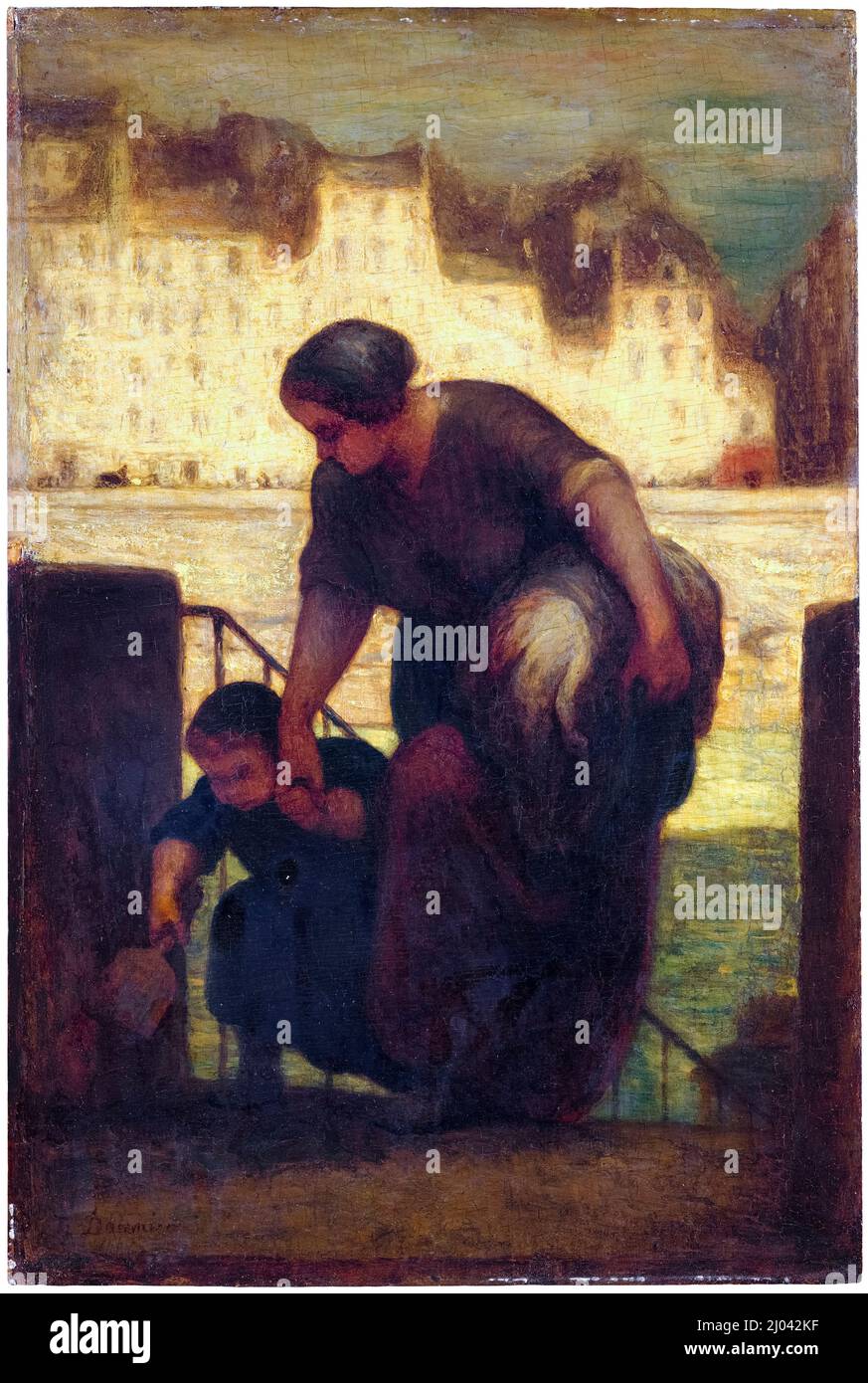 The Laundress, oil on wood painting by Honoré Daumier, circa 1863 Stock Photo