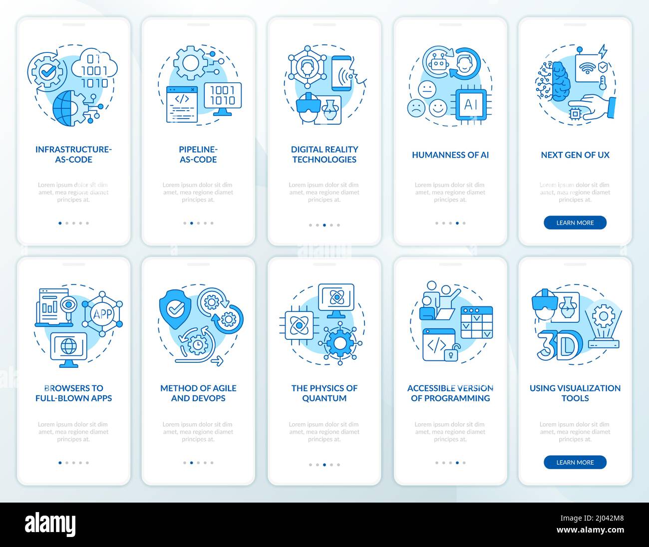 Macro trends blue onboarding mobile app screen set Stock Vector Image ...