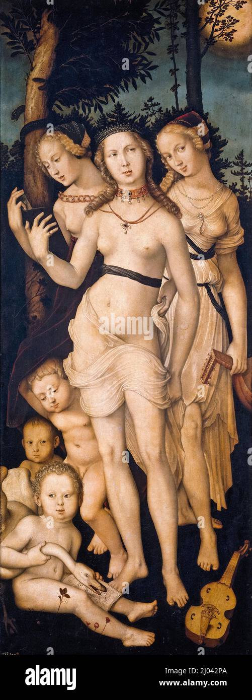 Harmony (The Three Graces), oil on panel 16th Century painting by Hans Baldung Grien, 1541-1544 Stock Photo