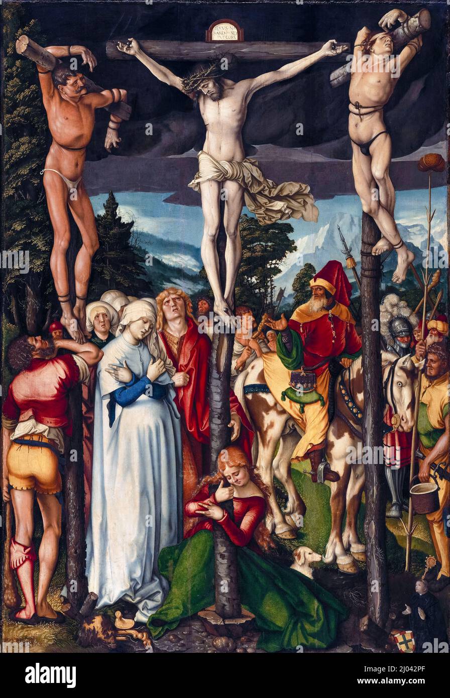 The Crucifixion of Christ, oil on wood painting by Hans Baldung Grien, 1512 Stock Photo