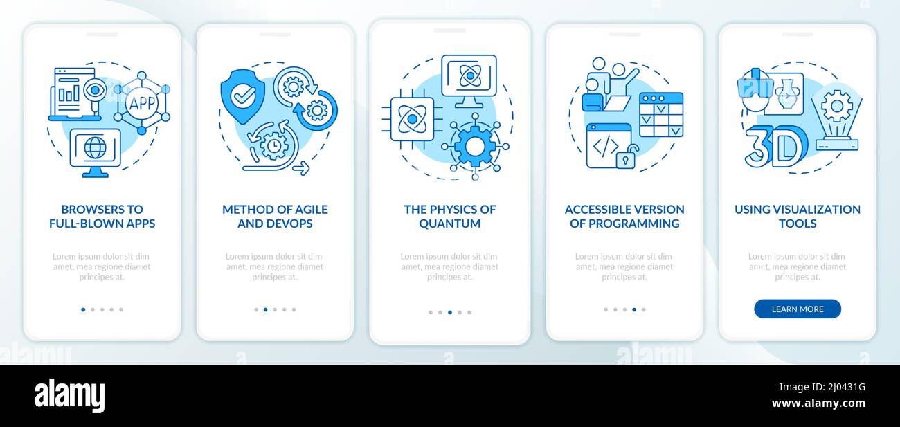 Macro trends in technology blue onboarding mobile app screen Stock Vector