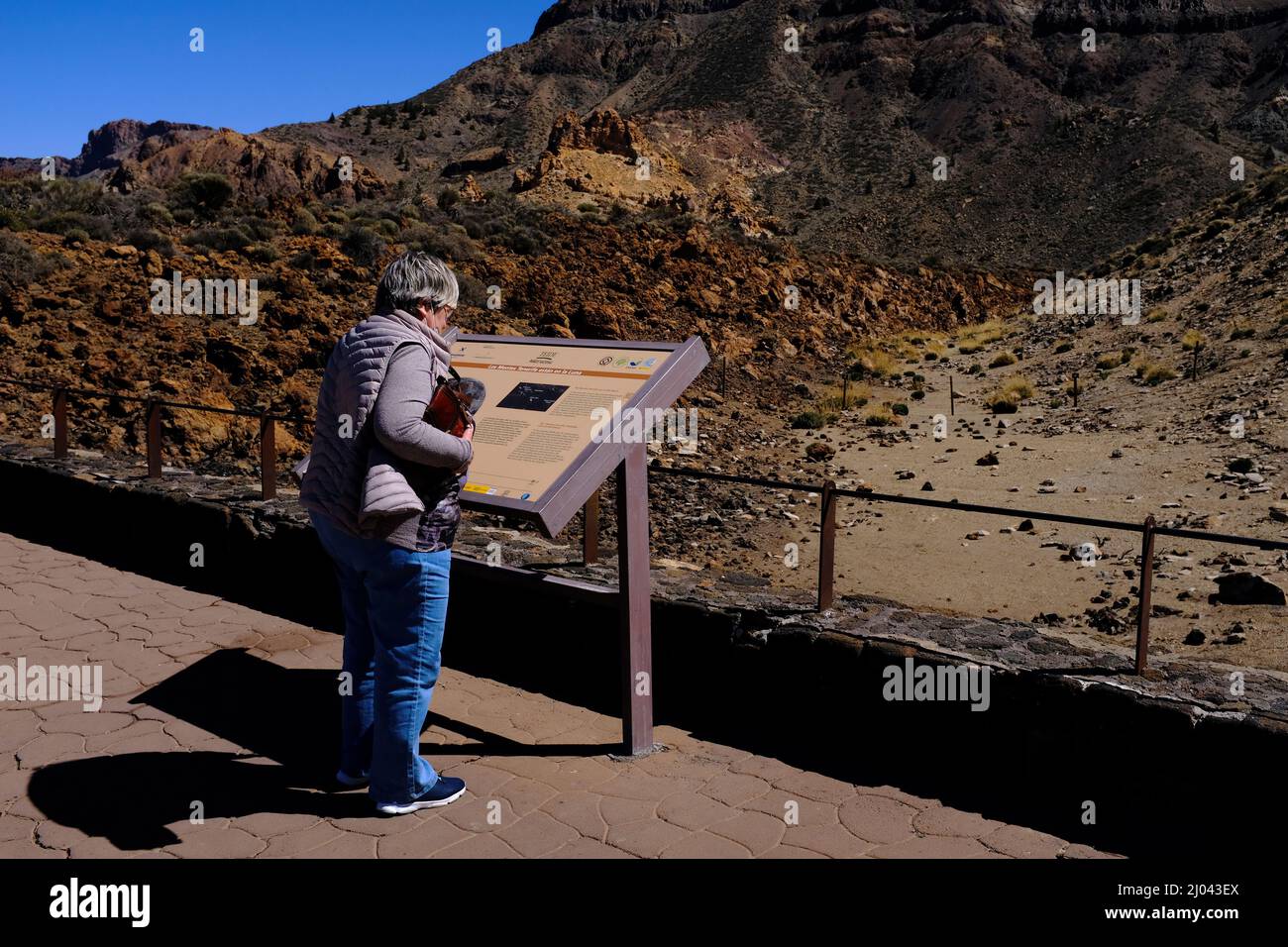 Tourist on Mount Teide, Tenerife. Stock Photo