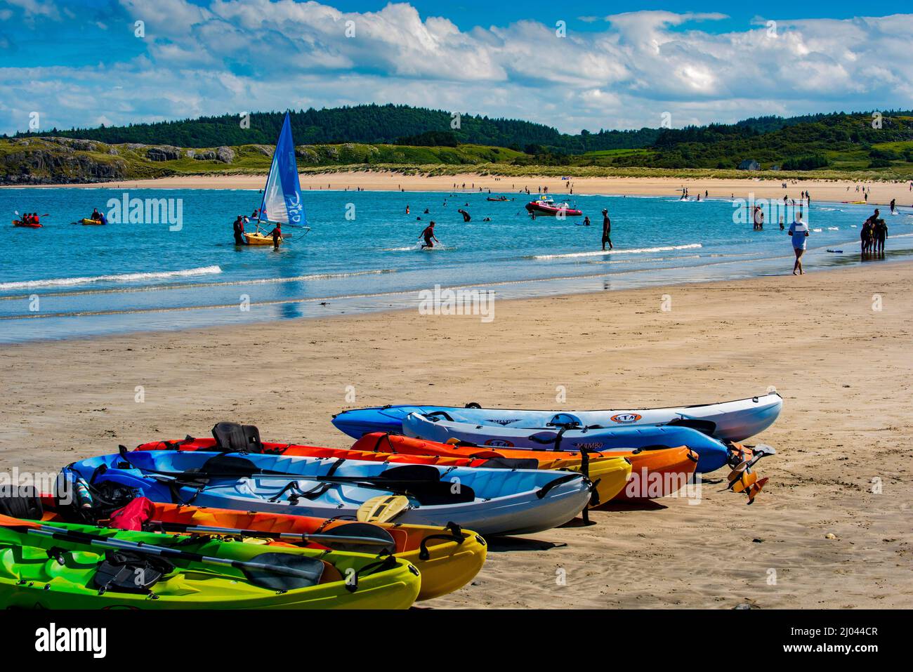 Kayaks lined up on Marble Hill Beach at Dunfanaghy County Donegal