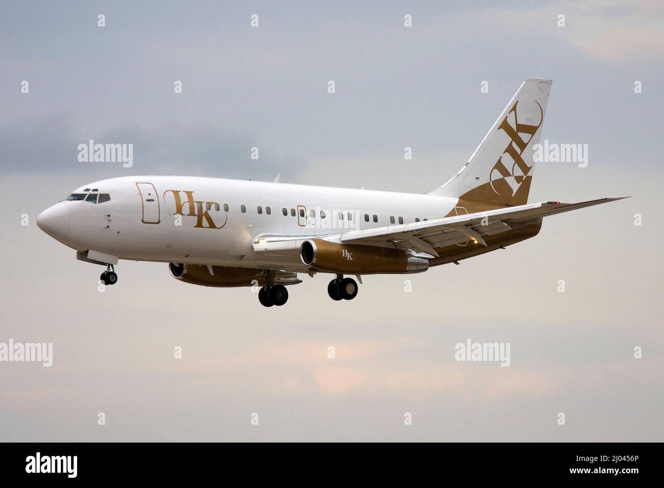 Boeing 737-2S9-Adv (REG: VP-CHK) landing runway 31 after sunset. Stock Photo