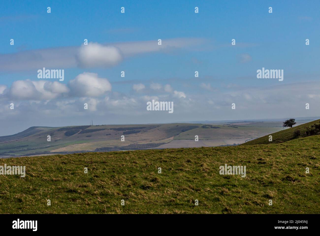 Looking out towards Firle beacon from Kingston Ridge, in the South Downs Stock Photo