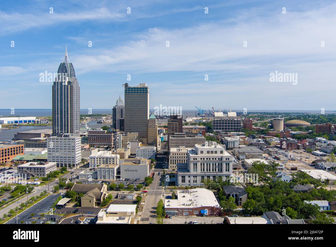 Aerial views of downtown Mobile, Alabama Stock Photo