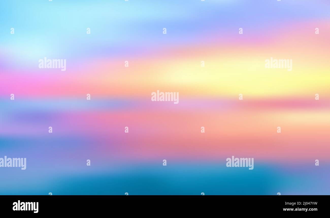 Pink sunset sea sky blurred background - pink and yellow background vector illustration Stock Vector