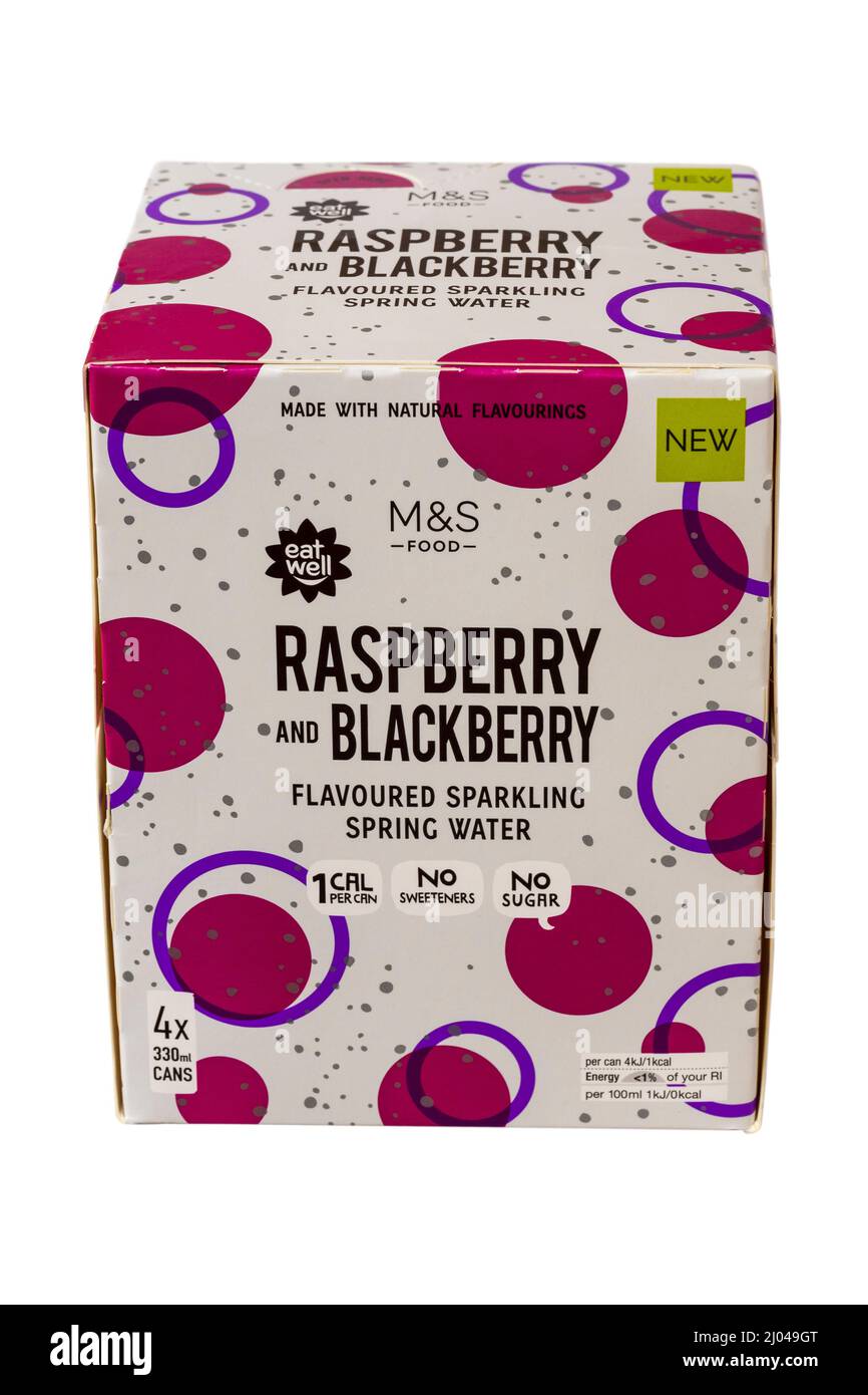 box of Raspberry and Blackberry flavoured sparkling spring water from M