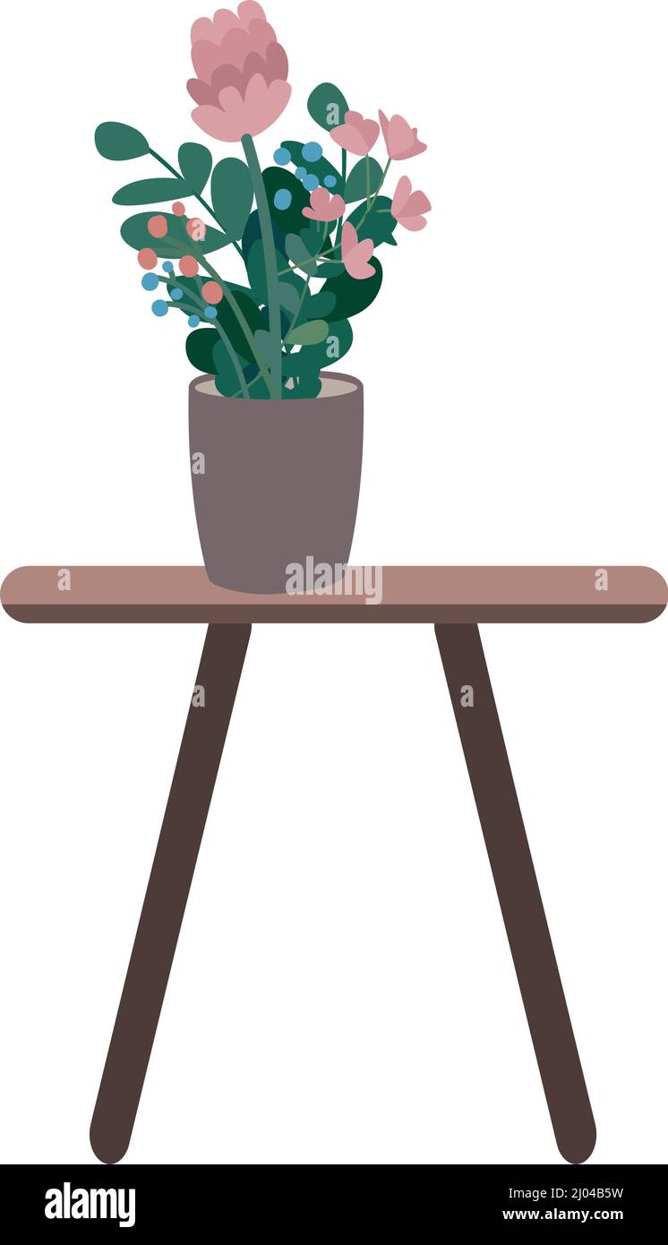 Coffee table with houseplant semi flat color vector object Stock Vector
