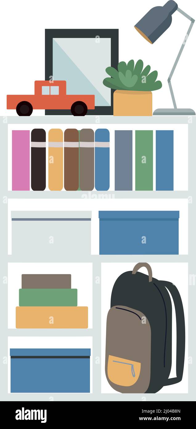 Kids bookcase semi flat color vector object Stock Vector