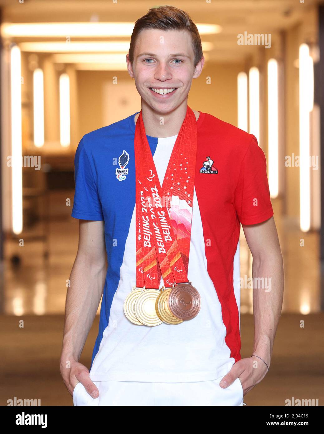 French Paralympic skiing Olympic Champion Arthur Bauchet posing during 