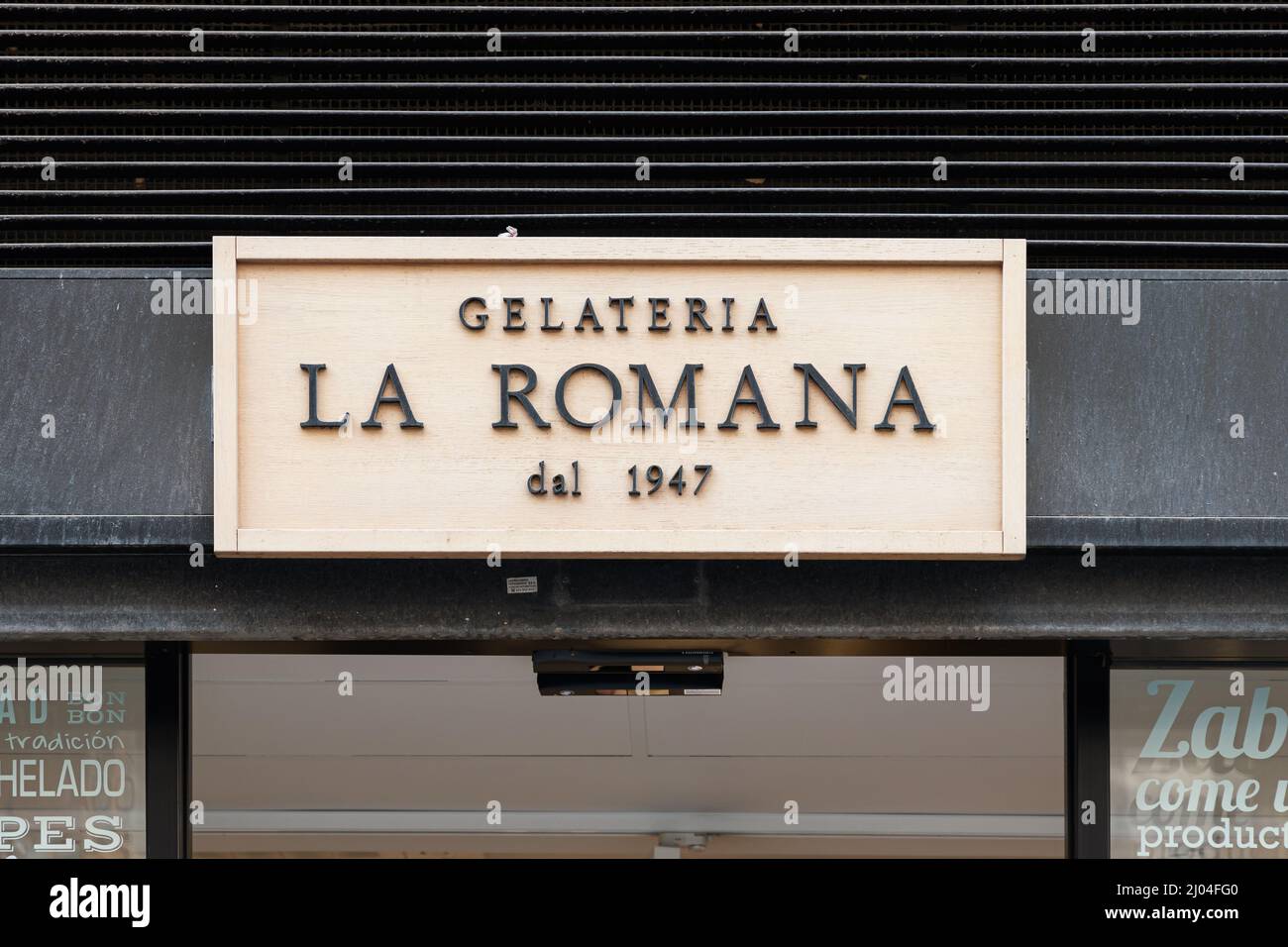 VALENCIA, SPAIN - MARCH 10, 2022: La Romana is an Italian ice cream shop chain Stock Photo