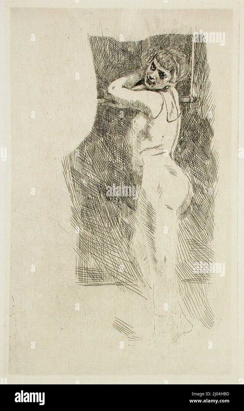 La Femme au trapèze. Félicien Victor Joseph Rops (Belgium, Namur, 1833-1898). Belgium, 1875. Prints; etchings. Etching Stock Photo
