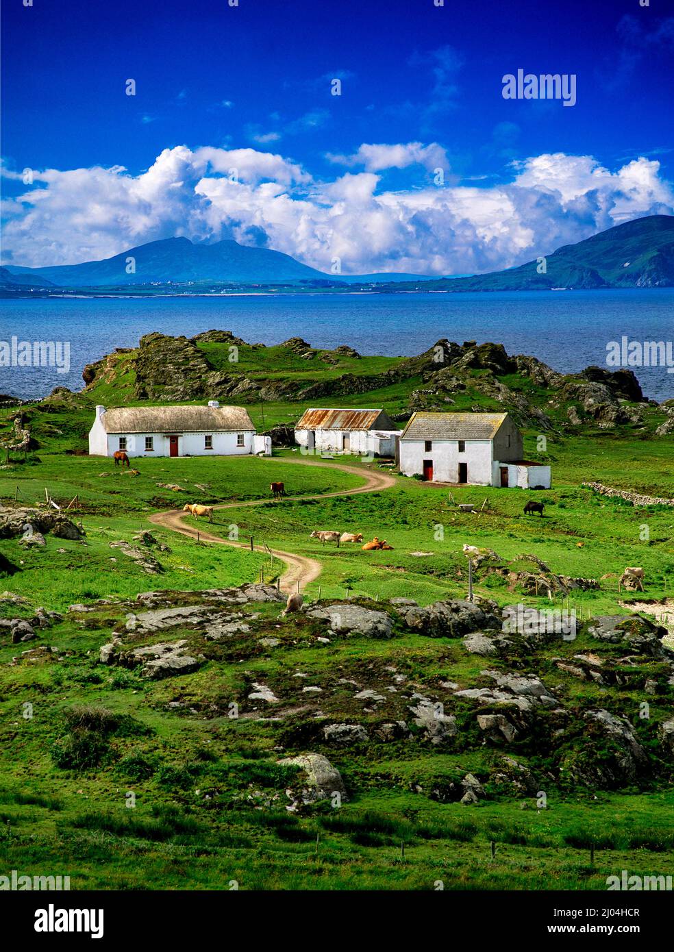 Thatched Cottages, Malin Head, Inishowen,County Donegal,Ireland Stock