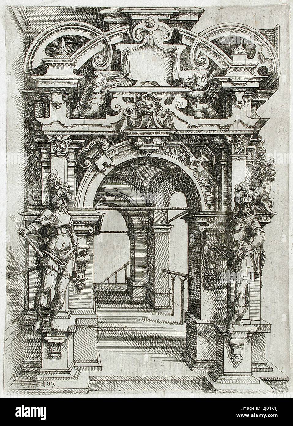 Architectural Fantasy. Wendel Dietterlin (Germany, Pfullendorf, 1550/1551-1599). Germany, 1598. Prints; etchings. Etching Stock Photo