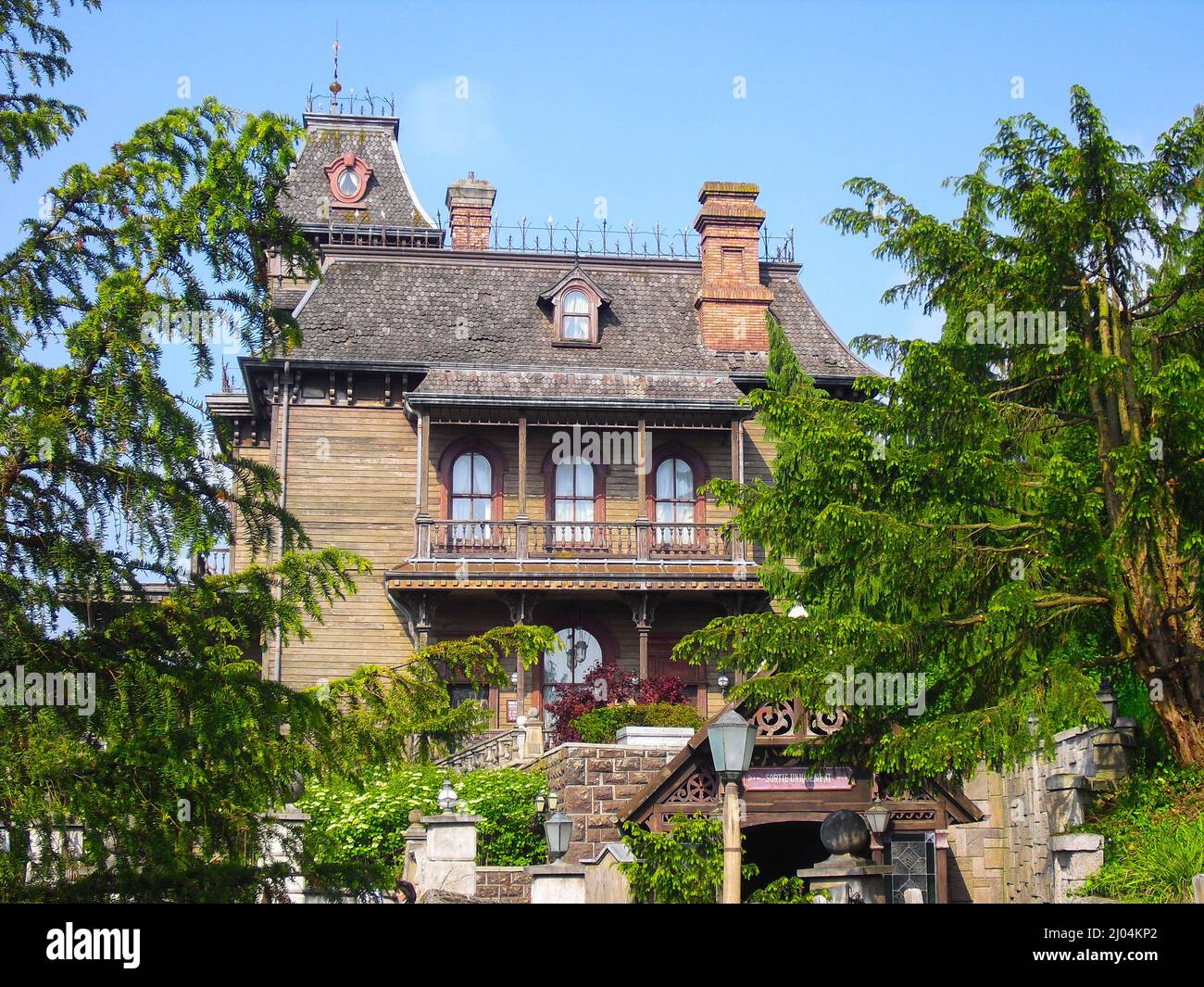 Low angle shot of an attraction building in Disneyland park in Paris ...