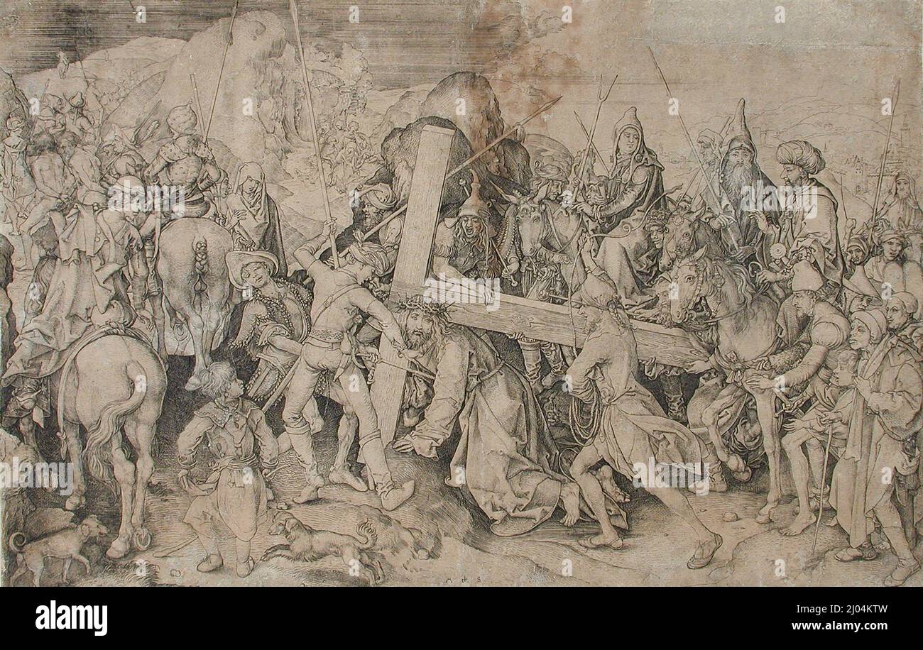 The Large Bearing of the Cross. Martin Schongauer (Germany, Colmar, circa 1445-1491). Germany, circa 1475. Prints; engravings. Engraving Stock Photo