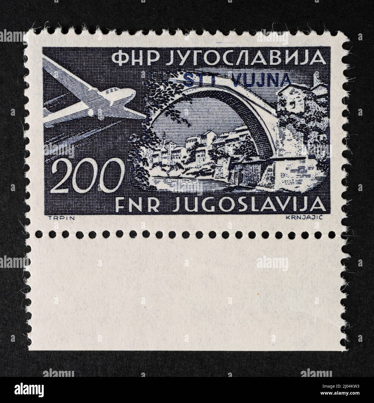 commemorative stamp with the image of the Mostar bridge from the former