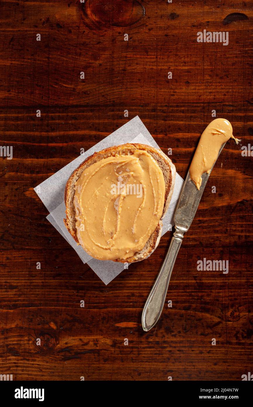 smooth peanut butter bread toast, healthy traditional sandwich Stock Photo Alamy