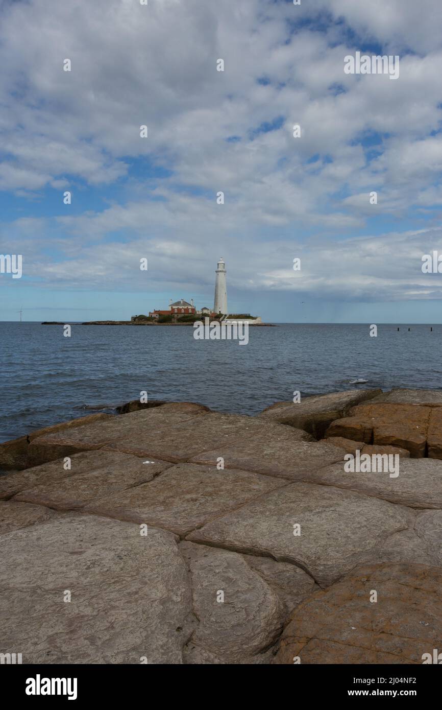 St. Mary's Lighthouse, Whitley Bay, Tyne and Wear at high tide Stock