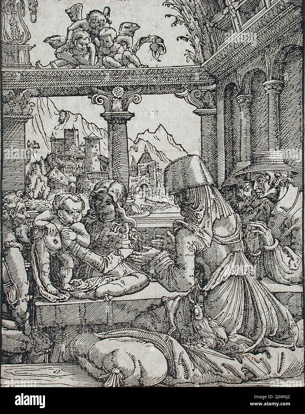 The Holy Kinship. Albrecht Altdorfer (Germany, circa 1480-1538). Germany, circa 1520. Prints; woodcuts. Woodcut Stock Photo