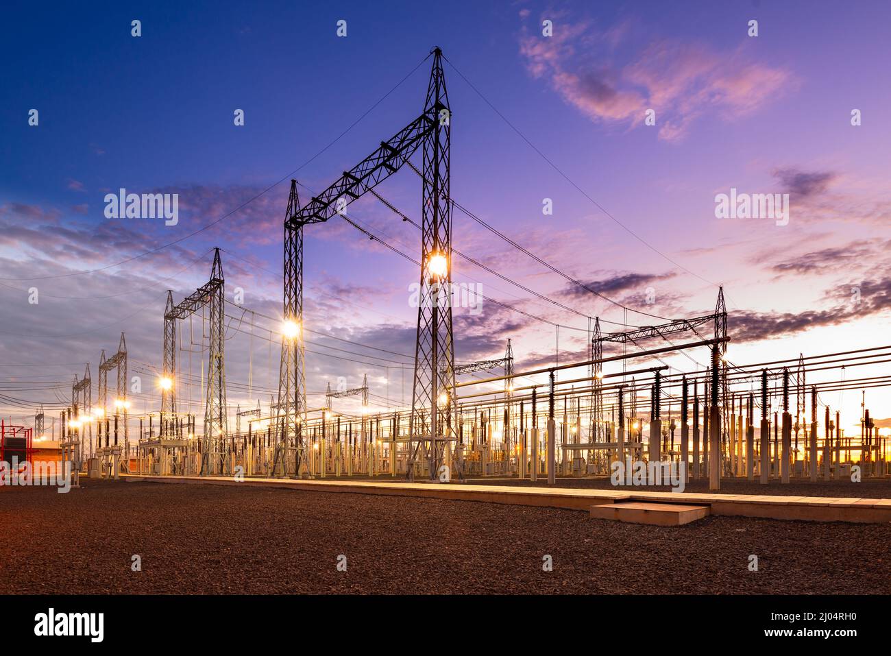 Electric substation in Asuncion, Paraguay at dawn Stock Photo