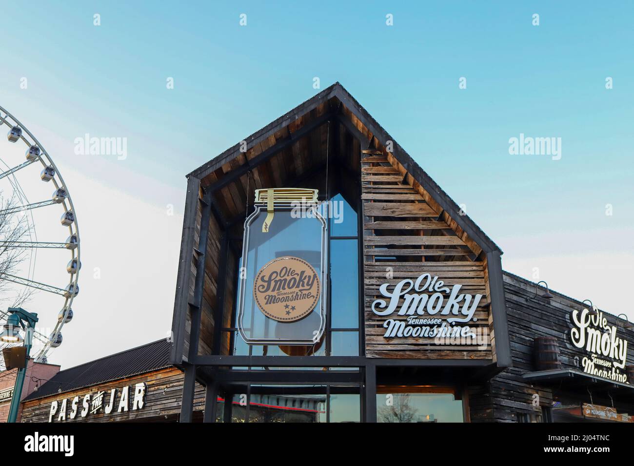 Pigeon Forge, Tennessee USA March 15, 2022 A view of the exterior of Ole Smokey Tennessee Moonshine at The Island  in Pigeon Forge, Tennessee Stock Photo