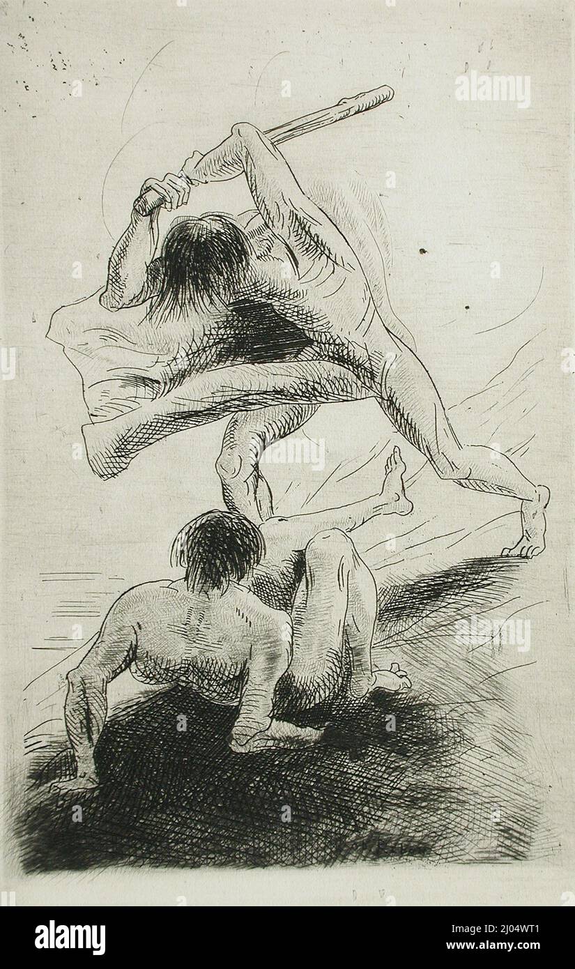 Cain and Abel. Odilon Redon (France, Bordeaux, 1840-1916). France, 1886. Prints; etchings. Etching and drypoint Stock Photo