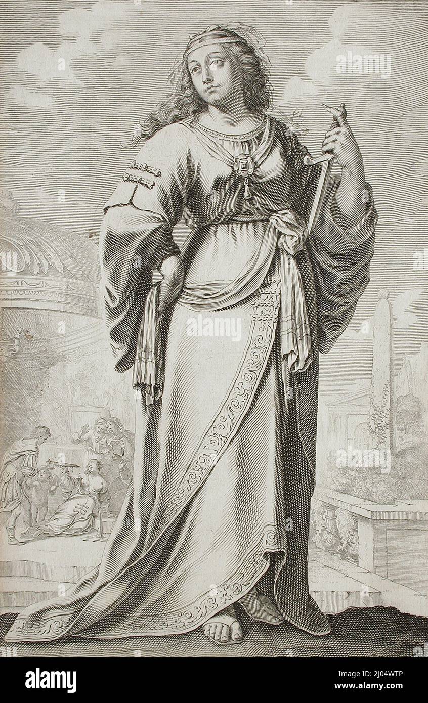 Lucretia (after Claude Vignon). Gilles Rousselet (France, Paris, 1610-1686)Claude Vignon (France, Tours, 1593-1670). France, 1647. Prints; engravings. Engraving and etching Stock Photo